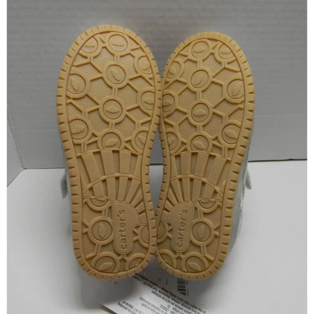 Carter's White Silver Metro Girls Tennis Shoes Hook / Eye Pull-on Light Up NWT